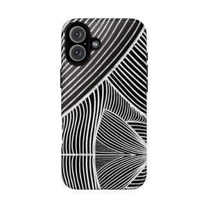 Black and White Abstract iPhone Case, Monochrome Wave Pattern Phone Case, Geometric Tough Case, Modern Aesthetic Phone Cover