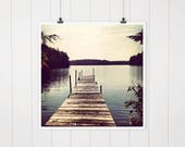 Lake House Decor, Dock Photo, Lake Photography, dock print, wall art, blue lake house decor, water, lake art, wall decor, Squam Lake