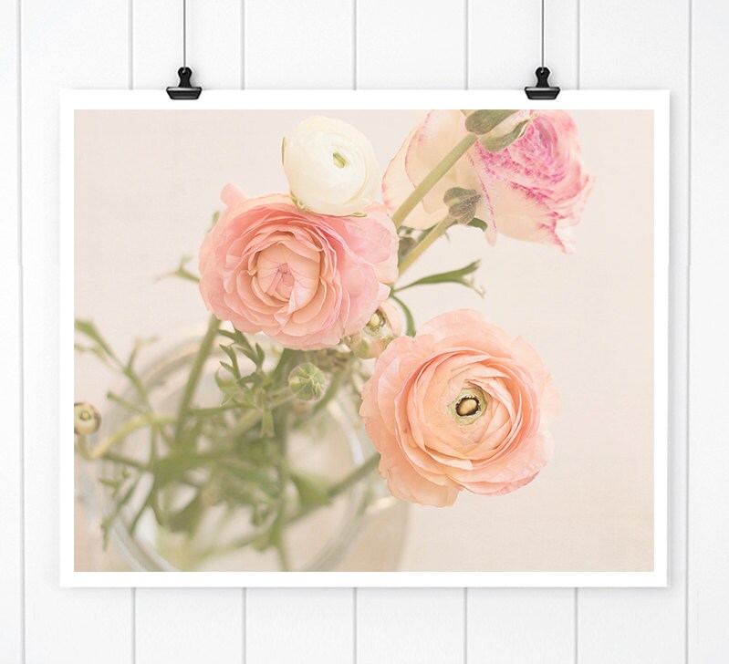 Pink Flower photography wall decor ranunculus cottage | Etsy