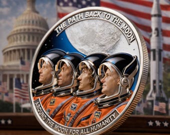 Moneda conmemorativa de la misión lunar Artemis II, regalo para amantes de la exploración espacial, moneda de plata conmemorativa, recuerdo del alunizaje, regalo para entusiastas del espacio.