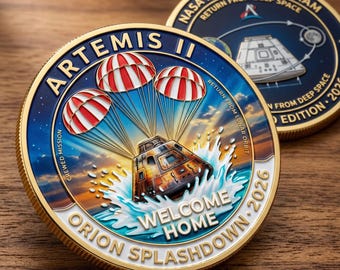 Herdenkingsmunt Artemis II Splashdown 2026, NASA Moon Mission Collectible, Orion Capsule Landing Challenge-munt, ruimteverkenningscadeau