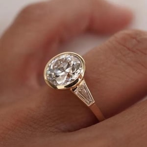 2.50 Ctw Round Old European Moissanite Ring Bezel Set Engagement Ring 14k Yellow Gold Old Mine Cut Diamond Ring Three Stone Wedding Ring