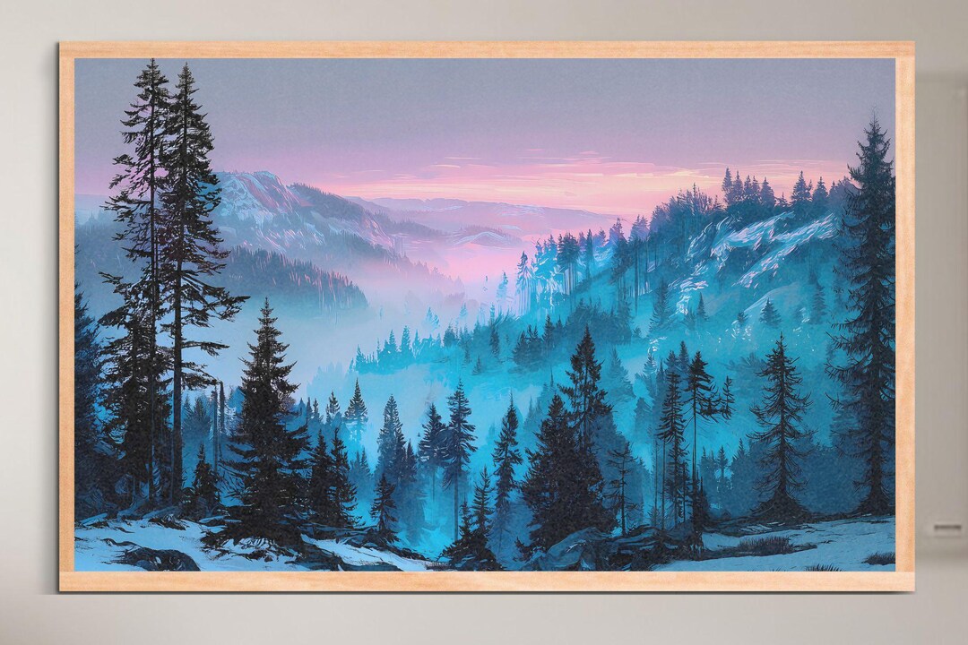 Misty Mountain Forest Wall Art Printable | Blue Pine Trees Landscape ...