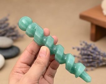 Natuurlijke groene aventurijnkristallen toverstok – handgesneden helende steen, energiemassage-instrument, meditatiekristal