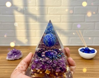 Orgonite Pyramid Amethyst,  Lapis Energy Protection , Chakra Balancing Spiritual Gift
