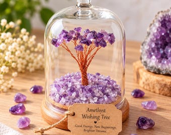 Amethyst Wishing Tree Under Glass Dome, Copper Wire, Meditation Decor Gift
