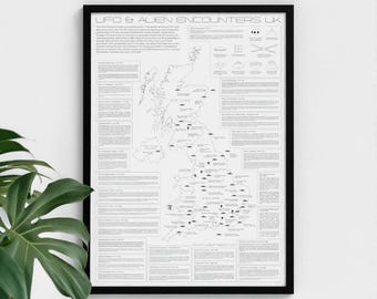 UK UFO & Alien Encounters Map - Fine Art Print Poster
