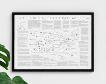 USA UFO & Alien Encounters Map - Fine Art Print Poster