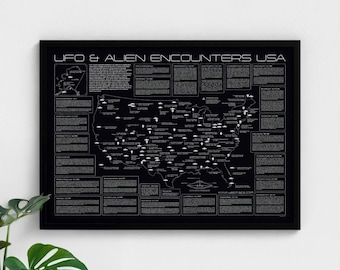 USA UFO & Alien Encounters Map - Glow in the Dark Poster