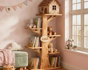 Tree Bookshelf for Kids | Montessori Bookcase with Name Option