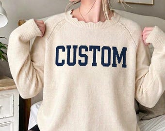 Personalized Knit Text Cozy Pullover Crewneck Sweater, CUSTOM Sweatshirt, CUSTOM Sweater, Soft Jacquard Sweaters, Gift for Him, Gift for Her