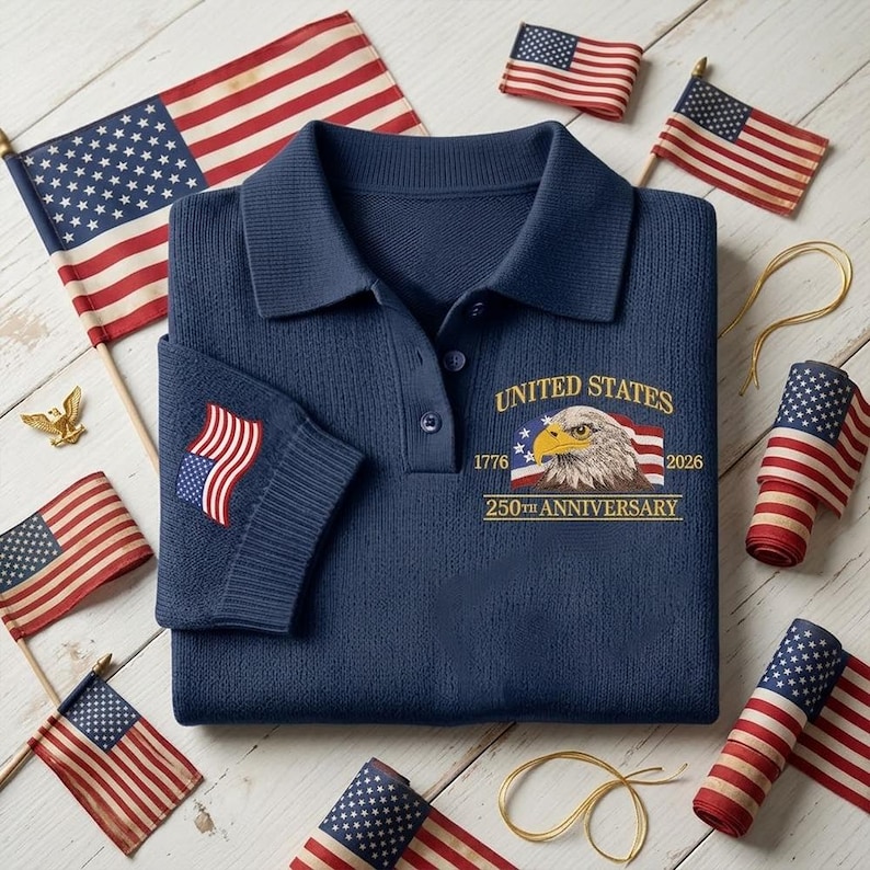 Custom Embroidered USA Shirt polo, America 1776-2026, 250 Years Crewneck bild 1