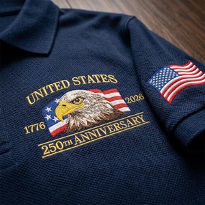 Custom Embroidered USA Shirt polo, America 1776-2026, 250 Years Crewneck bild 2