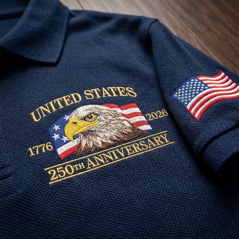 Custom Embroidered USA Shirt polo, America 1776-2026, 250 Years Crewneck bild 2