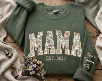 Custom Floral Mama Sweater, Custom Mama Embroidered Sweatshirt, Personalized Mama Crewneck, Gift for Mama, Mothers Day Gifts, Mom Gifts