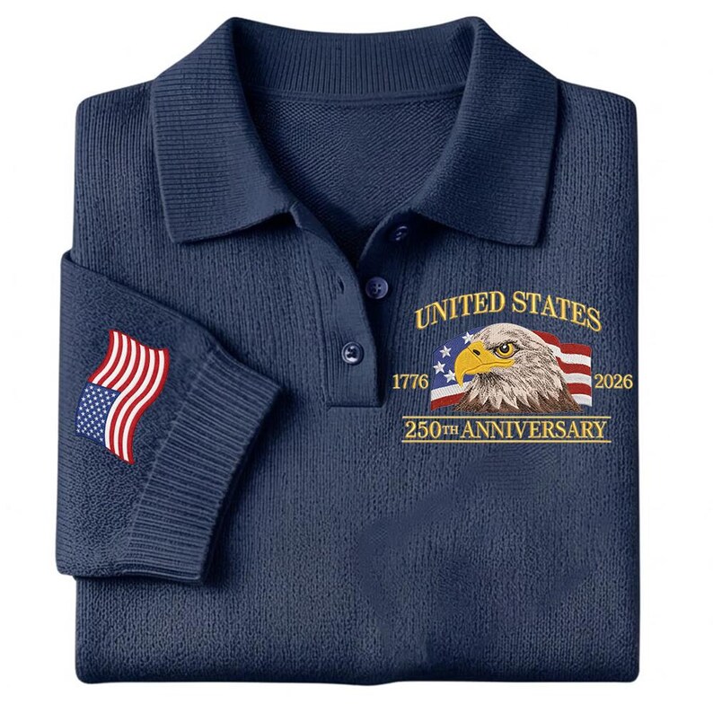 Custom Embroidered USA Shirt polo, America 1776-2026, 250 Years Crewneck bild 6