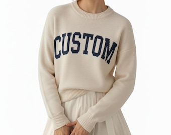 Personalized Knit Text Cozy Pullover Crewneck Sweater, CUSTOM Sweatshirt, CUSTOM Sweater, Soft Jacquard Sweaters, Gift for Him, Gift for Her