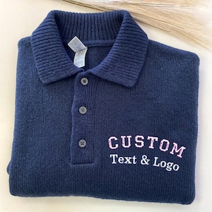 Custom Embroidered Text Logo Polo Sweater for Men and Women, Personalized Polo Shirts for Business, Casual Wear, Sports Teams, Work Uniforms