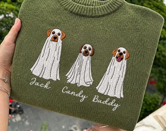 Personalized Ghost Dog Sweater, Embroidered Pet Portrait Knit Pullover, Custom Halloween Dog Mom Gift, Spooky Season Pet Lover Gift