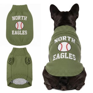 Custom Embroidered Baseball Pet Sweater, Personalized Name & Basketball Pattern Sweater for Dog and Cat, Soft, Warm, and Breathable Knit