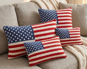 Americana Pillow Cover Patriotic USA Flag Throw Pillow Cover Red White Blue 4th of July Decor American Holiday Cushion