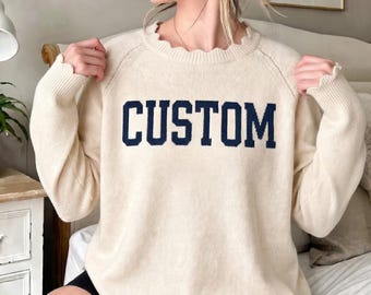 Personalized Knit Text Cozy Pullover Crewneck Sweater, CUSTOM Sweatshirt, CUSTOM Sweater, Soft Jacquard Sweaters, Gift for Him, Gift for Her