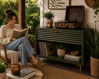 Modern Record Player Console Plans, DIY Vinyl Storage Cabinet PDF, Media Console Woodworking Plans, Mid Century Modern Digital Download