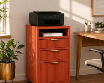 DIY Printer Cabinet Woodworking Plans, Modern Rolling File Cabinet, Fluted Drawer Organizer (PDF)