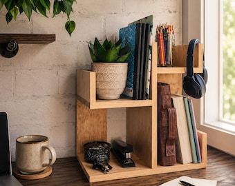 DIY Desk Organizer Woodworking Plans, Wooden Desktop Shelf PDF, Office Storage Organizer, Minimalist Book Holder, Workspace Organizer Plans