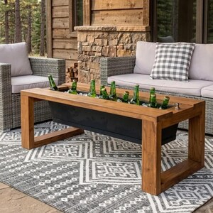 The Alpine Cooler Table – Holzbearbeitungspläne, DIY Outdoor-Kaffeetisch mit eingebautem Eiskübel, PDF Digital Download, Moderner Landhaus-Stil