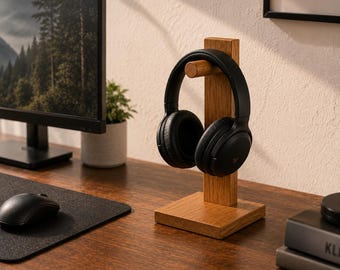 DIY Headphone Holder Woodworking Plans, Wooden Headset Stand PDF, Gaming Desk Organizer, Headphone Rack Digital Download, Beginner Wood PDF