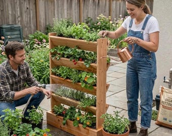 Vertical Planter Woodworking Plans, Tiered Garden Bed DIY PDF Digital Download, Custom Size Balcony Herb Garden Wood Build Tutorial