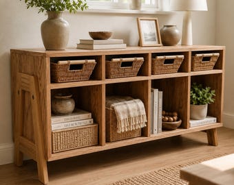Modern Storage Console Table Plans, DIY Toy Storage Shelf PDF, Wooden Entryway Organizer, Farmhouse Storage Cabinet Woodworking Plans