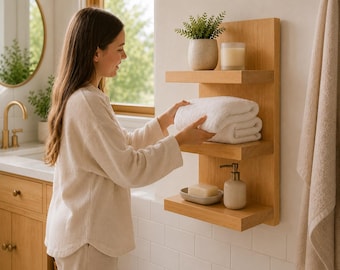 Floating Bathroom Shelf Woodworking Plans PDF, DIY Wall Shelf Plans, Modern Bathroom Storage Shelf Build Plans, Wooden Organizer Digital PDF