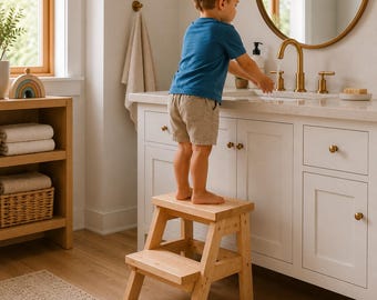 Kids Step Stool Woodworking Plans PDF, DIY Toddler Step Stool Plans, Wooden Learning Tower Stool Build Plans, Bathroom Helper Stool Digital