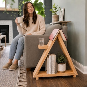 Triangular Side Table Woodworking Plans PDF, DIY Side Table Plans, Modern A Frame End Table Build Plans, Wooden Accent Table Digital Plan