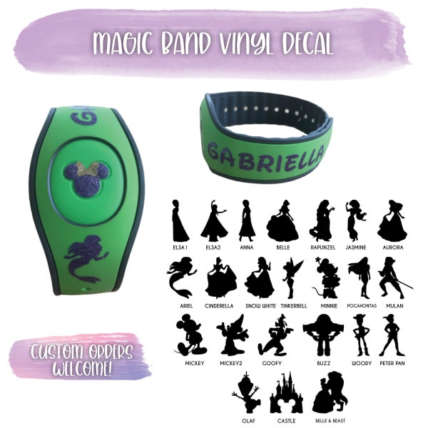 Magic Band 2.0 Personalized Decal Solid or Glitter Princess Character