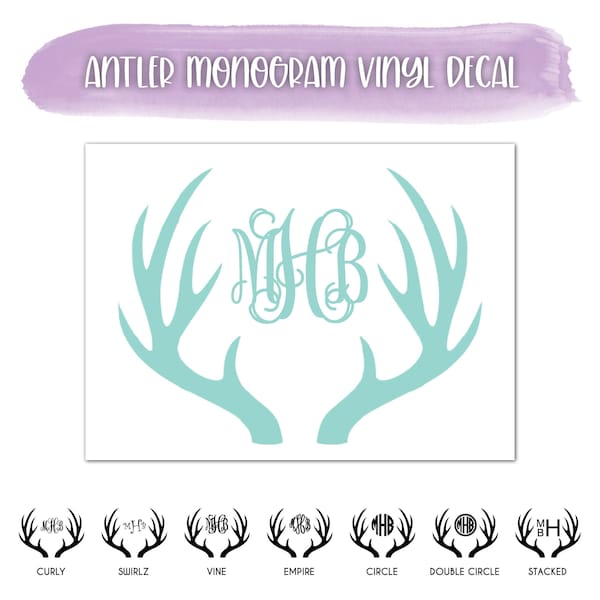 Monogram Deer Antler Vinyl Decal Solid | Glitter| iPhone | Laptop | Car | Tumbler | Yeti | Cup | Wine Glass | Leopard | cheetah | Mermaid