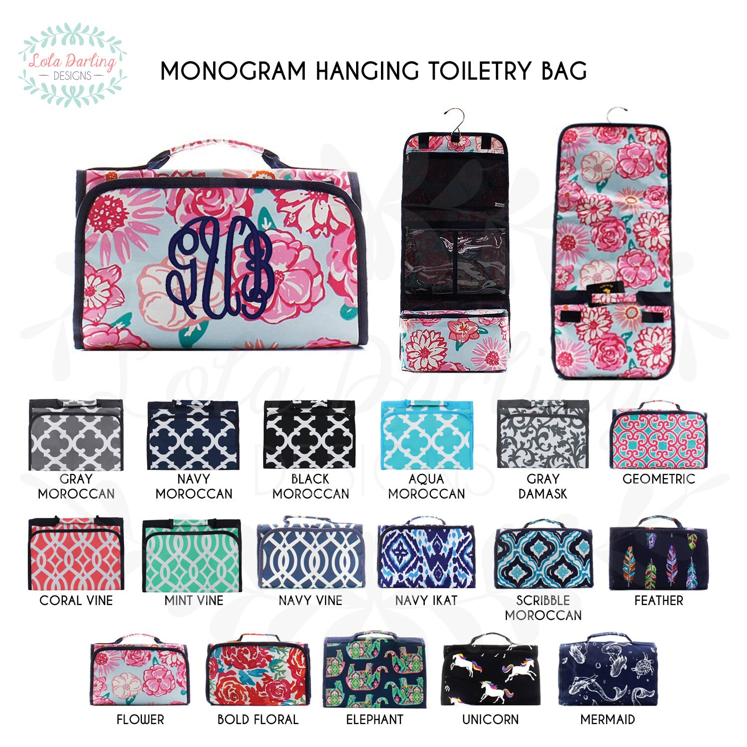 Hanging Toiletry Bag with Monogram/cosmetic bag/vacation Etsy