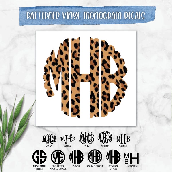 Patterned Vinyl Monogram Decal | iPhone | Laptop | Car | Tumbler | Yeti | Cup | Wine Glass | Farmhouse | leopard | cheetah | mermaid | ikat