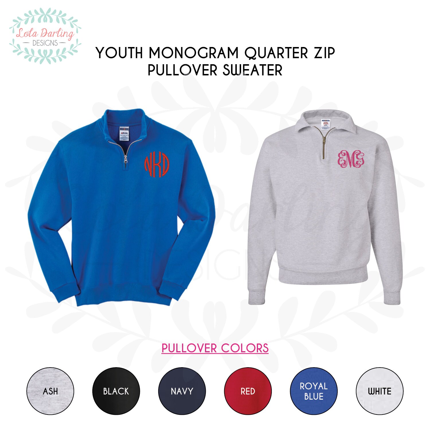 Youth Monogram Sweater Quarter Zip Pullover Etsy