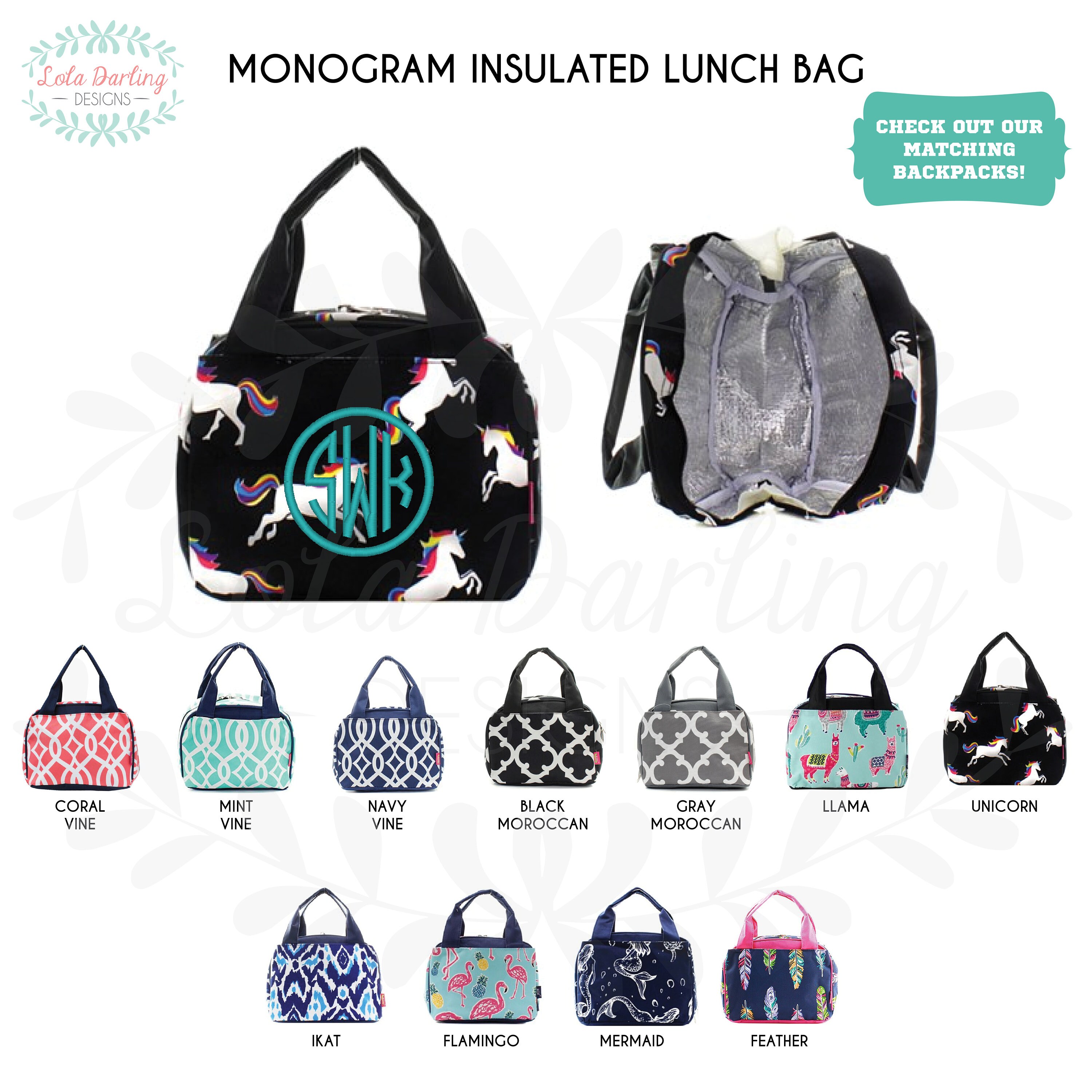 monogrammed insulated lunch bag