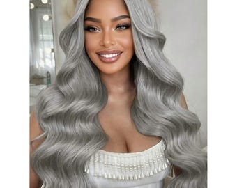 Silver Grey 250 Density Lace Front Wigs Human Hair Long Body Wave 13x4 HD Transparent Water Wave Glueless 24-26 inches!!
