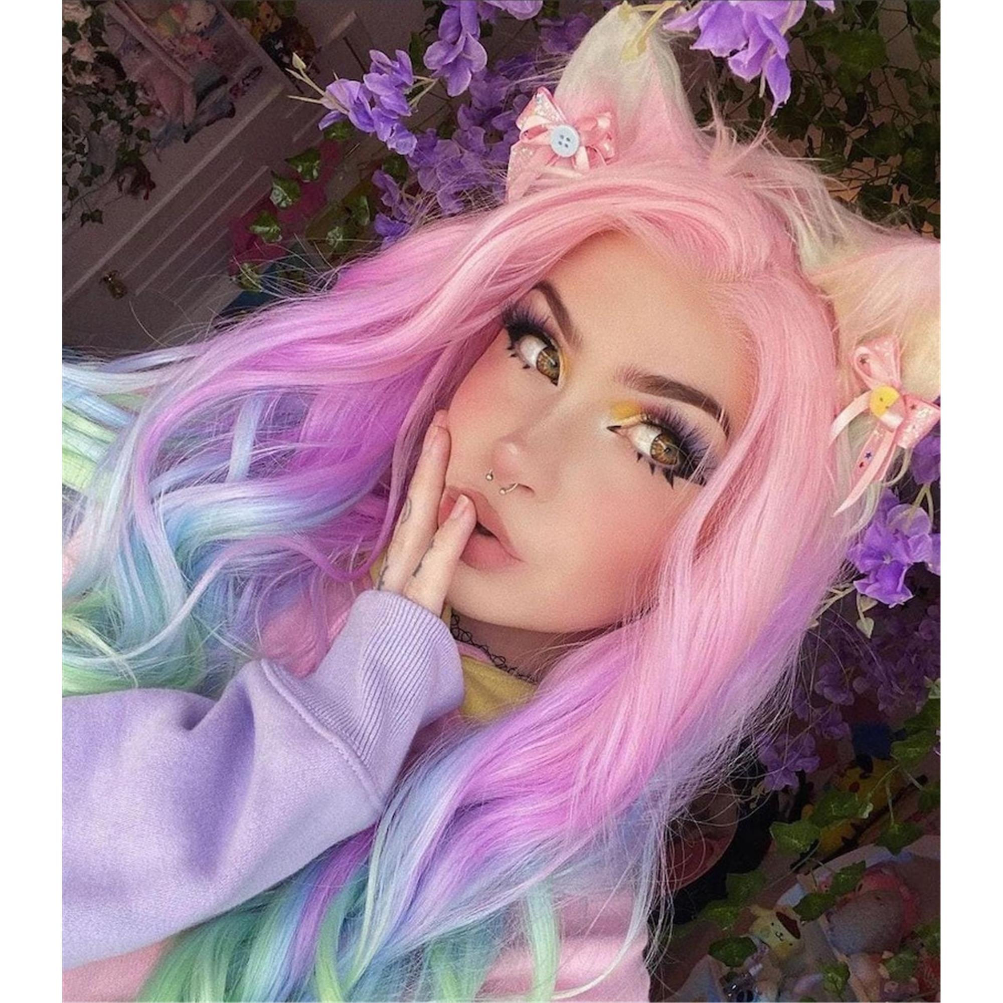 ✨28” RAINBOW UNICORN LOOSE WAVY LACE FRONT WIG NWT Wavy Lace Front Wig, Ombre Rainbow Wig, Glory Tress, Pink  main image 2