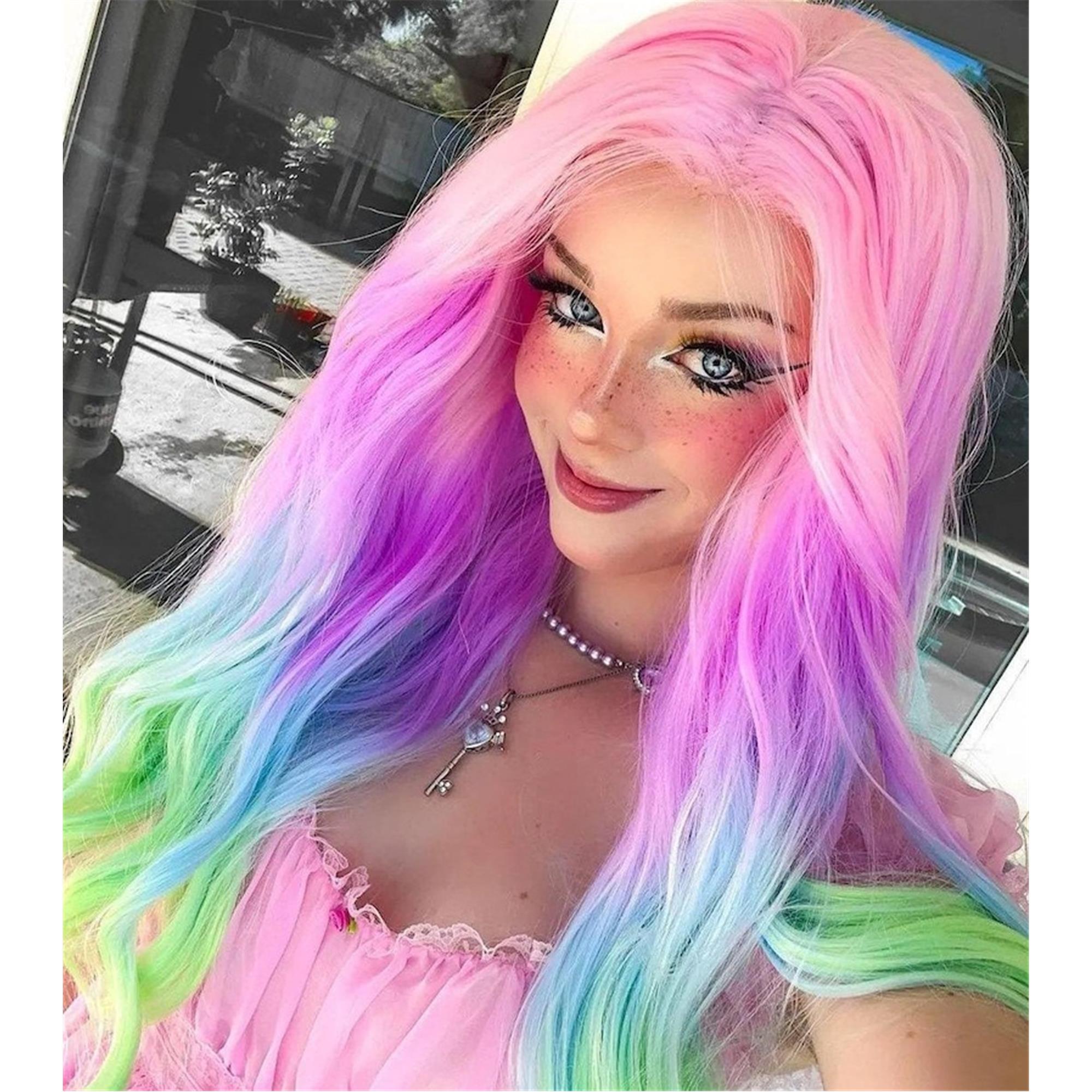 24” Rainbow Beauty Lace Front Wig *NEW* Rainbow prism human hair long wig lace front 24 inch main image 2