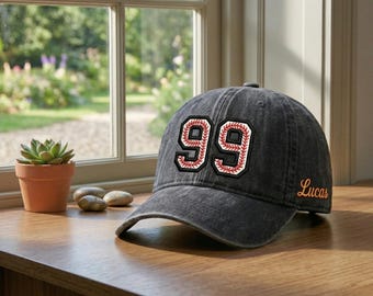 Custom Embroidered Sports Number Hat, Puff Embroidery, Personalized Baseball Cap, Personalized Player Number Hat, Game Day Sport Mom Gift