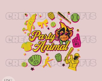 Bola de plátano PNG, descarga digital de animales de fiesta, arte de béisbol, imágenes prediseñadas divertidas de animales de fiesta de plátano