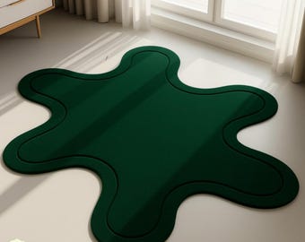 Modern Wavy Green rug abstract Shaped Carpet Unique Blob Rug for Living