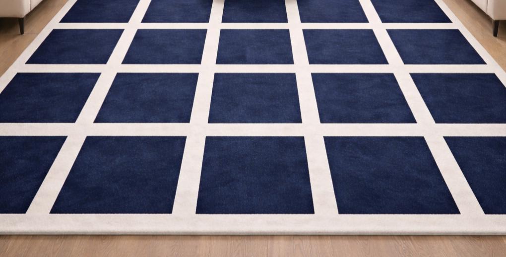 Navy Blue Box Pattern Carpet Design With White Grid for Modern Living ...