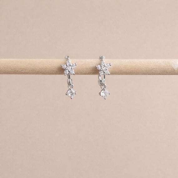 925 Sterling Silver CZ Flower Hoop Earrings | Floral Earrings | Anti Tarnish Hoops | Gift Bag